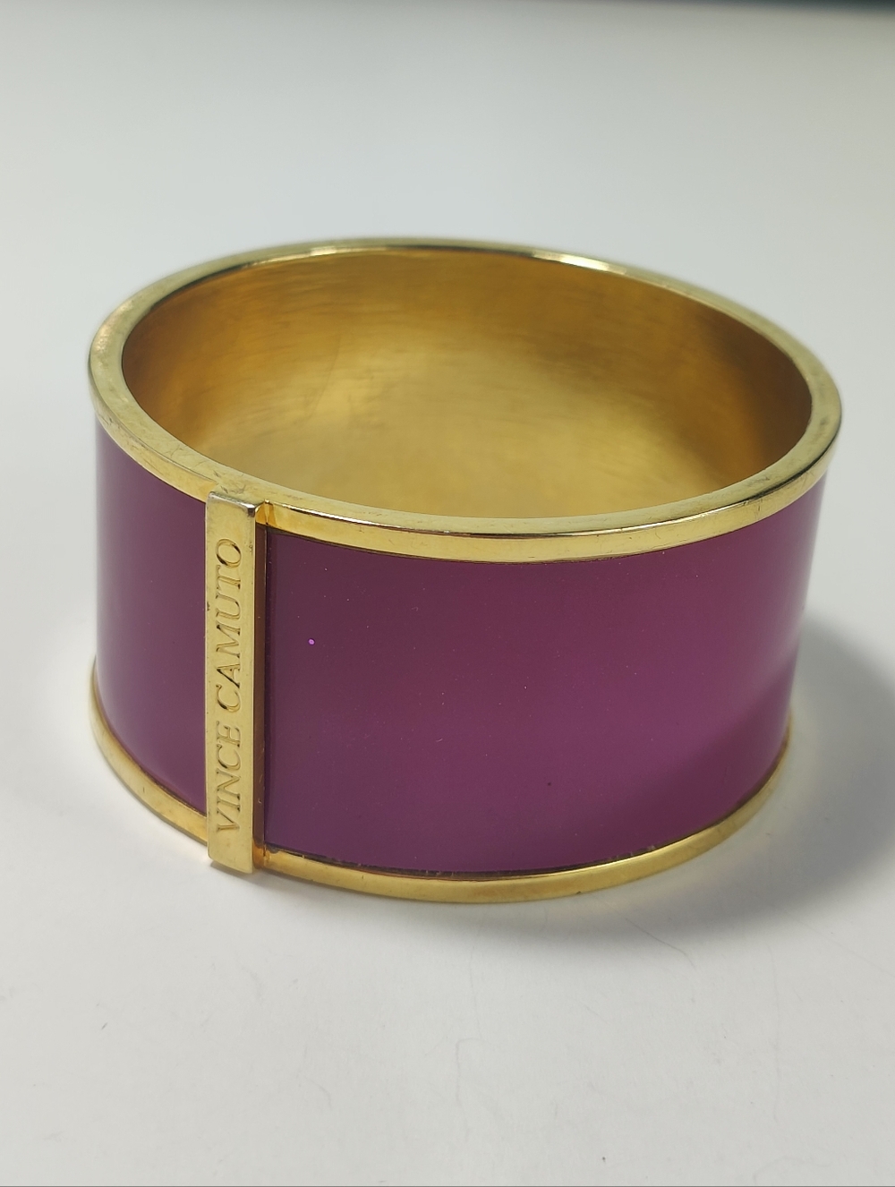 Vince Camuto Wide Cuff Bracelet Purple Pattern Wrap Gold Tone Bangle